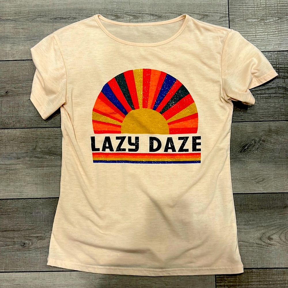 Lazy Daze tshirt. Small but loose fit. Worn once. Peachy pink in color